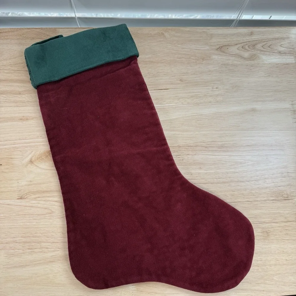Christmas Stocking‎ Flowers Burgundy Red Green Lillian Vernon VTG Beaded Velvet